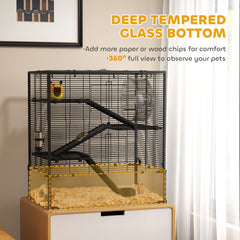 4 Tier Hamster Cage with Deep Tempered Glass Bottom, Running Wheel, Hut, Water Bottle, Food Dish, 31" x 19" x 31.5"