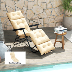Outdoor Chaise Lounge Cushion, Tufted Thick Patio Lounge Chair Cushion With Ties, 74.8 In. X 22 In. X 4 In., Beige