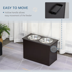 Raised Pet Feeding Storage Station with 2 Stainless Steel Bowls Base for Large Dogs and Other Large Pets, Coffee