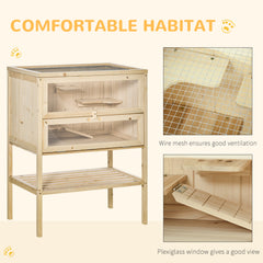 3-Tier Wooden Hamster Cage Mice and Rat Cage Small Animals Hutch with Openable Top, Front Door, Shelf, Natural Wood
