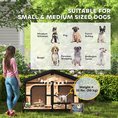 Dog House Outdoor, Wooden Dog Kennel Weatherproof With Porch, Openable Roof, Removable Bottom, Elevated Floor, Double Room For 2 Small To Medium Breeds, Natural