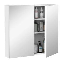 Kleankin Bathroom Mirrored Cabinet, Steel Frame Medicine Cabinet, Wall-Mounted Storage Organizer With Double Doors, White