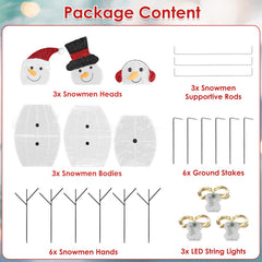 3Pcs 2D Christmas Snowman Yard Decoration Snowman Family Outdoor Decoration With 90Pcs LED Warm Yellow Lights 8 Lighting Modes IP44 Waterproof For Christmas Holiday Display