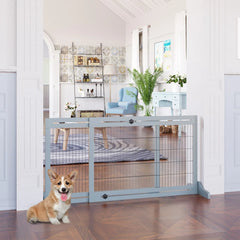 Extra Wide Freestanding Pet Gate With Adjustable Length Dog