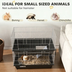 PawHut 2-Tier Small Animal Cage With 2 Doors, Trays, Dish, Bottle, And Ramp For Bunny, Ferret, Chinchilla, Black