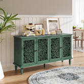 60 Antique Buffet Cabinet With Floral Carvings With Solid Wood Legs Antique Brass Handles Adjustable Shelves, TV Stand For 65 TV, Sideboard For Living Room,Dining Room Antique Green