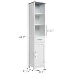 Tall Bathroom Storage Cabinet, Narrow Bathroom Cabinet with 3 Tier Shelving, Drawer and Adjustable Shelves, Slim Freestanding Linen Tower, White