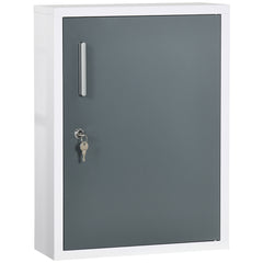 Bathroom Medicine Cabinet with Shelves Inside & On Door, Locking Medical Cabinet for Child & Pet Safety, First Aid Bathroom Wall Cabinet, White and Gray