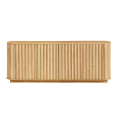 Sideboard Storage Cabinet TV Stand With Wave Pattern Buffet Cabinet Wooden Vertical Striped Cabinet For Kitchen Bedroom Entryway. Natural, 64W X 15D X 24H.