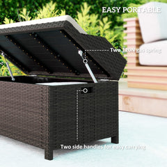 Outdoor Wicker Storage Bench With Storage & Cushion, Cream White
