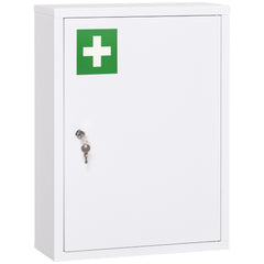 16" x 21" Lockable Medicine Cabinet, 3 Tier Steel Medical Wall Box with 2 Keys and Shelves for Bathroom, White