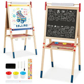 3-in-1 Kids Art Easel - Double-Sided Magnetic Board+Paper Roll, 26 Letter Magnets, Multicolor