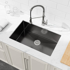 Stainless Steel Kitchen Sink, 27 X 19 Inch Single Bowl Undermount Sink, Handmade Black Kitchen Sink With US Standard Drain And Accessories