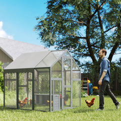 Large Wooden Chicken Run with Waterproof & Anti-UV Cover, for 6-8 Chickens, for Backyard, Farm, 5.5' x 6' x 6'