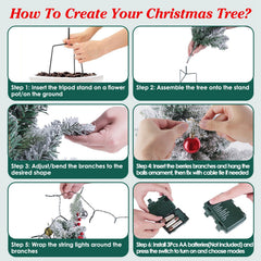 2Pcs Solar Powered Lighted Christmas Tree Urn Filler With Light Artificial Xmas Trees Light With Berries Decor Balls
