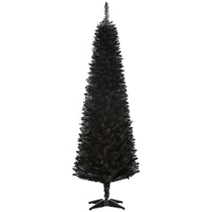 6' Artificial Pencil Christmas Tree, Slim Xmas Tree with 390 Realistic Branch Tips and Plastic Stand, Black