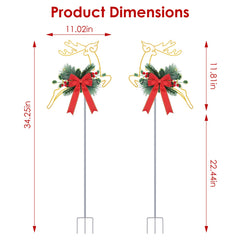 2Pcs Christmas Lighted Reindeer Decoration LED Pathway Stake Lights Battery Powered For Outdoor Garden Lawn Porch Front Door Patio Holiday Decor