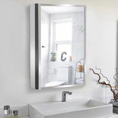 Bathroom Mirrored Cabinet, Vertical 16" x 24" Stainless Steel Frame Medicine Cabinet, Wall-Mounted Storage Organizer with Single Door