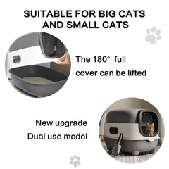 Gray-White Contrast Fully Enclosed Cat Litter Box, Sterilization Odor Lock Anti-Tracking Cat Potty For Home Use
