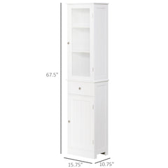 Slim Bathroom Storage Cabinet, Tall Bathroom Cabinet, Narrow Linen Tower with Acrylic Door, Drawer and Shelves, White