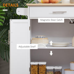 Kitchen Island Cart, Rolling Island Table with Solid Wood Top, Trolley Cart with Drawer, Storage Cabinet & Towel Rack, White