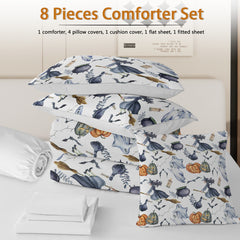 8 Pieces Halloween Comforter Set, Witch Pattern Bed In A Bag Bedding With Comforter Sheet Sham - 1 Comforter, 2 Pillow Shams, 1 Flat Sheet, 1 Fitted Sheet, 1 Cushion Cover, 2 Pillowcases
