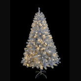 6FT Sliver Pre-Lit Artificial Christmas Tree, Hinged Full Tree With Metal Stand, 800 Branch Tips, 300 LED Lights,11 Lighting Modes, Holiday Decoration Tree For Indoor And Outdoor-NO Support Selfpickup