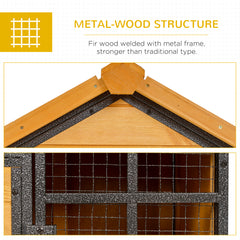 2-Level Rabbit Hutch Bunny Cage, Elevated Pet House With Weatherproof Hinged Asphalt Roof, Removable Tray & Ramp For Outdoor, Natural