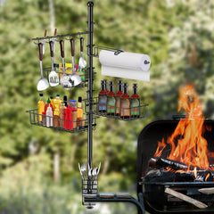 1Pc Griddle Caddy With Paper Towel Holder Hook Baskets BBQ Accessories Storage Rack Vertical Standing BBQ Organizer Grill Utensil Storage Fit For Blackstone Griddle