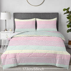 Striped Comforter Set Full Size, Rainbow Comforter Bedding Set Pink Yellow Green Purple 3 Piece, 1 Comforter And 2 Pillow Shams