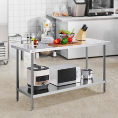 Stainless Steel Prep Table, 24 X 60 X 34 Inch, Heavy Duty Metal Worktable With 3 Adjustable Height Levels, Commercial Workstation For Kitchen Garage Restaurant Backyard
