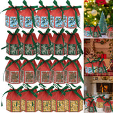 20PCS Christmas Treat Boxes With Ribbons Paper Christmas Tree Bells Pattern Goodie Box Retro Candy Bakery Box For Christmas Party Favors Wrapping Supplies