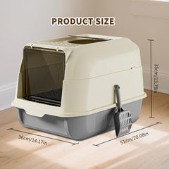 51cm Large Fully Enclosed Top Entry Cat Litter Box, Front Flip Door Dual Opening, Anti-Splashing Anti-Tracking Odor Locking Cat Toilet With Free Scoop & Deodorant Pack