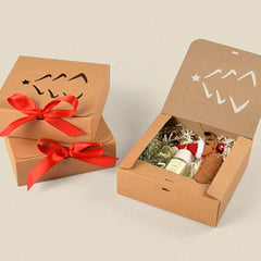 10PCS Christmas Gift Box With Lids Kraft Paper Gift Box With Ribbon Christmas Tree Present Treat Boxes For Holiday Party Favor Supplies
