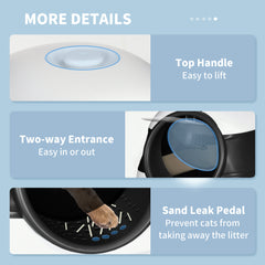 Dome Covered Cat Litter Box with Lid, White and Black