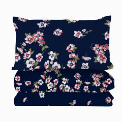 3pc Dark Blue Floral Bedding Comforter Set Including 1 Comforter Set And 2 Pillowcases Suitable For All Seasons