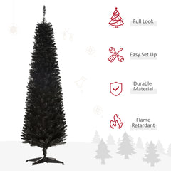 6' Artificial Pencil Christmas Tree, Slim Xmas Tree with 390 Realistic Branch Tips and Plastic Stand, Black