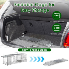 2Pcs 24X7.48X8.27IN Folding Humane Live Animal Trap Cages Easy To Catch And Release Foldable Cat Trap Galvanized Steel For Small Cats Squirrels Rabbits Hedgehog Chipmunk