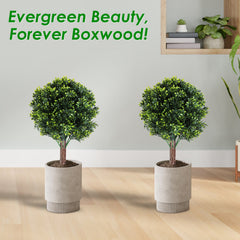 2 Packs Faux Boxwood Ball Trees Artificial Peanut Topiary Tree UV Resistant Artificial Shrubs Fake Plants Evergreen Artificial Bush With Ground Spike For Indoor Outdoor Front Porch Garden