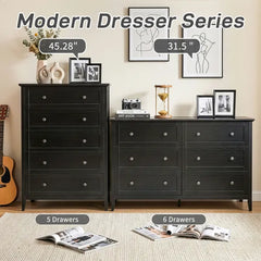 Black Embossed (SG017FD) P2 Particleboard + MDF Melamine 80*40*115cm Framed, Double Handles, Five Drawers Cabinet