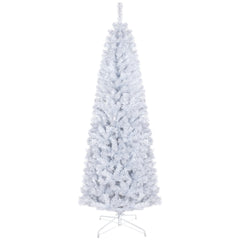 HOMCOM 6ft Pencil Christmas Tree, Unlit Artificial Christmas Tree Slim Douglas Fir Xmas Tree With Realistic Branches, Halloween Tree With 618 Tips, White