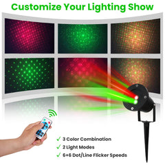 1Pc Outdoor Laser Projector Light Red And Green Projection Light With 3 Modes 12 Speeds 6Hrs Timer IP44 Waterproof Firefly Landscape Light For Christmas Halloween Holiday New Year