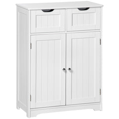 Freestanding Bathroom Storage Cabinet, Floor Cabinet with 2 Drawers, Adjustable Shelf, for Bathroom, Living Room or Entryway, White