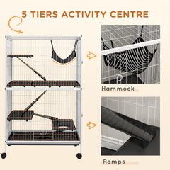 50" H Rolling Small Animal Cage with Hammock, Ferret Cage, Chinchilla Cage, Pet Habitat, wIth 4 Doors, Removable Tray
