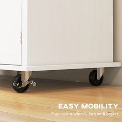Modern Rolling Kitchen Island Cart with Spice Rack, Distressed White