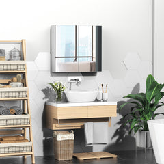 Bathroom Mirrored Cabinet, 24"x22" Steel Frame Medicine Cabinet, Wall-Mounted Storage Organizer with Double Doors, White