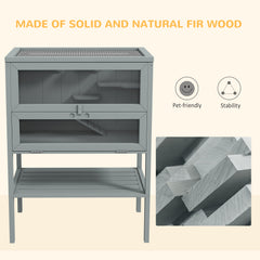 3-Tier Wooden Hamster Cage Mice and Rat Cage Small Animals Hutch with Openable Top, Front Door, Storage Shelf, Gray