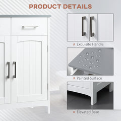 Bathroom Floor Cabinet, Freestanding Linen Cabinet, Storage Cabinet with 2 Drawers, Double Doors, Adjustable Shelf, White