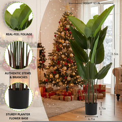 2PCS Set 5.2ft Tall Artificial Plant Faux Tropical Natural Palm Tree In Pot For Indoor Outdoor Home Office Garden Decor