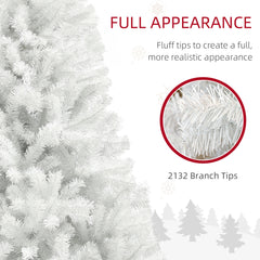 HOMCOM 9ft Tall Artificial Christmas Tree, Unlit Xmas Tree With 2132 Branch Tips, Auto Open, Steel Base, Holiday Decor For Home Office, White